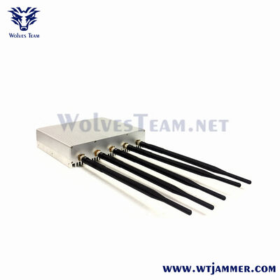 comprare Jammer di segnale da tavolo ad alta potenza con 5 antenne, blocco GPS WiFi a banda intera 2G/3G/4G fisso con porta RJ45 fabbricazione online