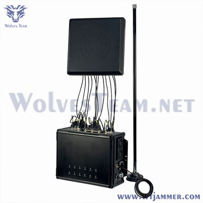 comprare 12 canali High Power Anti Drone Jammer con antenne a pannello direzionale, 600W Block Range fino a 1 km fabbricazione online