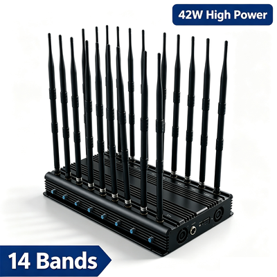 Acquistare Disturbatore di segnale da scrivania 42W a 14 bande con antenna omnidirezionale per 4G LTE 5G WiFi GPS VHF UHF Lojack fabbricazione online