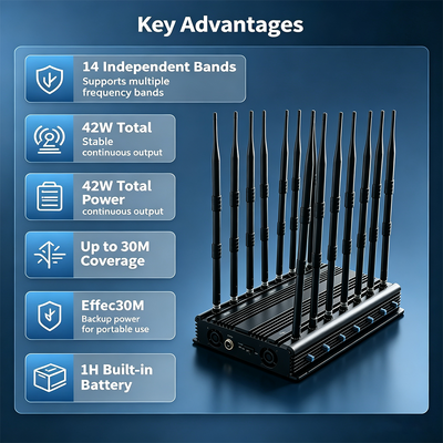 Acquistare 42W 14-Banda Jammer RF Desktop con Antenna Omnidirezionale per la Privacy in Ufficio fabbricazione online
