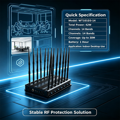 Acquistare Disturbatore di segnale da desktop a 14 bande da 42 W con antenna omnidirezionale per un completo blocco RF fabbricazione online