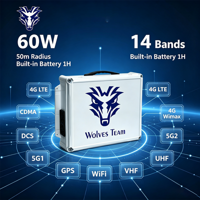 Acquistare 60W 14 banda Desktop Signal Jammer con batteria integrata per 4G LTE 5G WiFi GPS VHF UHF Lojack fabbricazione online