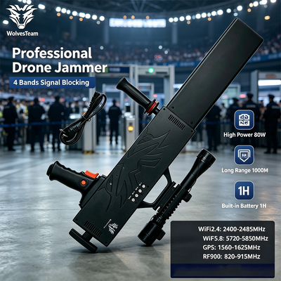 Acquistare 80W 4-Band Jammer Portatile per Droni con Raggio d'Azione 500-1000m Bloccac segnale Anti Drone fabbricazione online