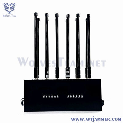 Jammer di segnale da tavolo a 6 canali da 300 W, raggio di blocco fino a 100 m per 2G/3G/4G/5G/WiFi/GPS