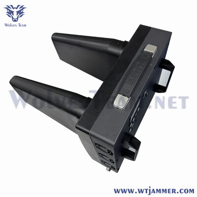 Jammer anti drone ad alta potenza di grado tattico, doppie antenne direzionali di grandi dimensioni, copertura ultra ampia