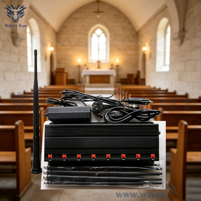Bloccante di segnale da scrivania da 40W, 50 metri, disturbatore di segnale wireless anti-disturbo per santuari di chiese e spazi per riunioni religiose