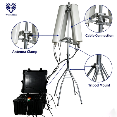 Interruttore anti-drone portatile a 8 bande da 350 W con un raggio direzionale di 2000 m per contromisure UAV
