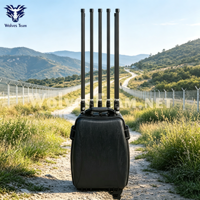 Disturbatore di segnale per droni manpack da 6 bande da 120W con antenne omnidirezionali e batteria integrata per le forze dell'ordine